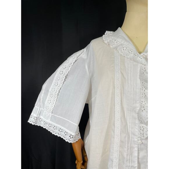 Vintage Original Alpen Trachten White Blouse, Eyelet Ruffle and Trim Plus Size - Picture 3 of 8
